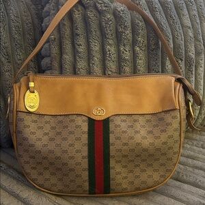 Vintage Gucci Micro GG Monogram 80s Shoulder Purse Crossbody Bag Web Stripe